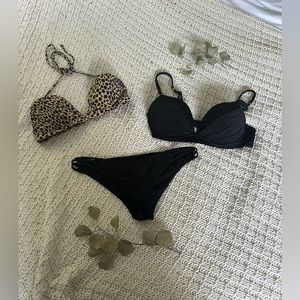 Victoria’s Secret back and leopard print bikini. 3 pieces included.